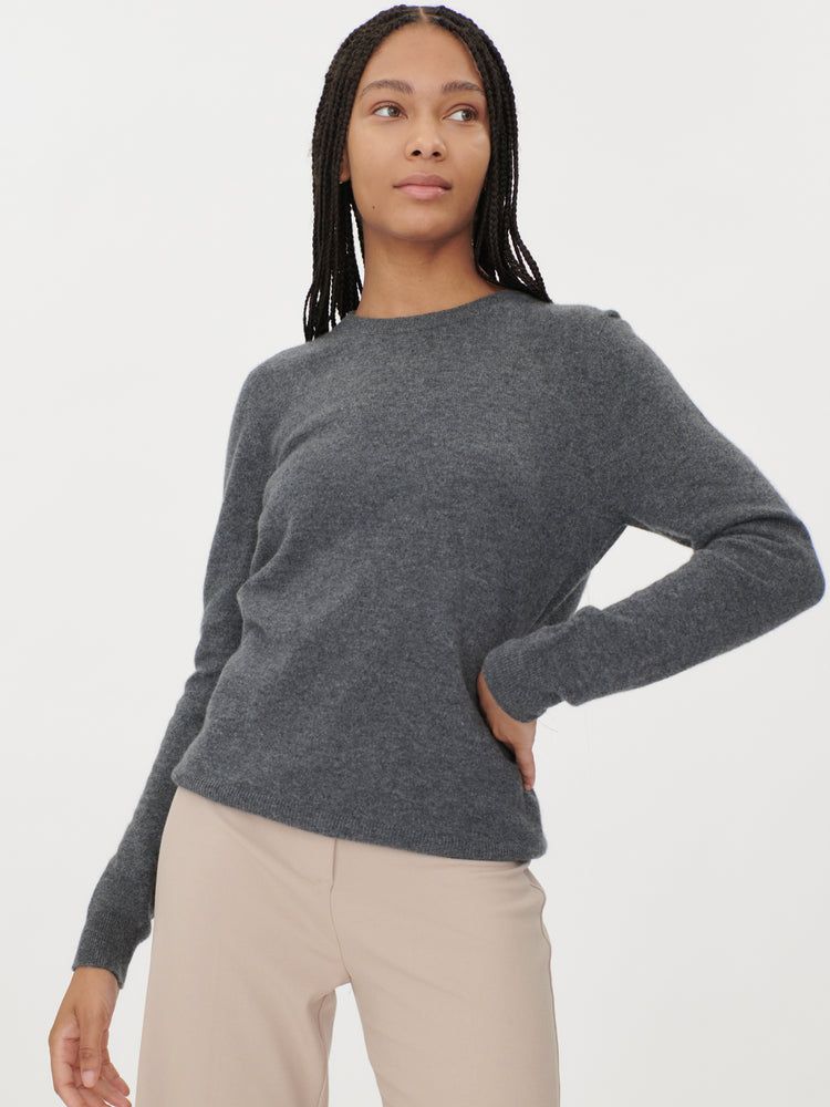 Damen Kaschmir R-Ausschnitt Pullover Grau - Gobi Cashmere