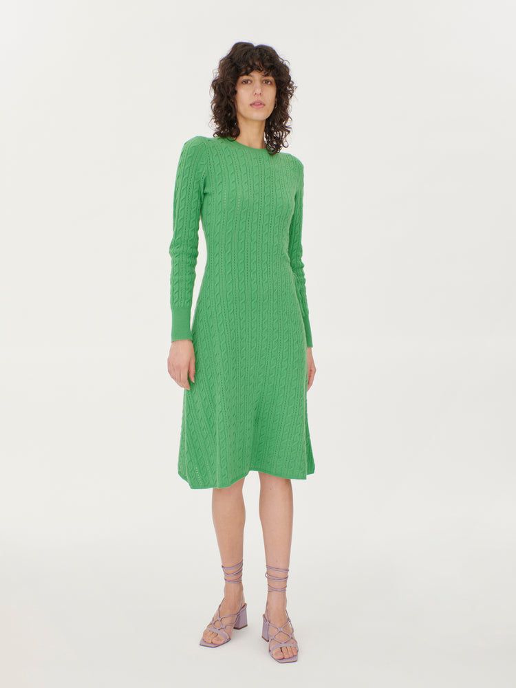 Damen Kaschmir A-Linienkleid mit seitlichem Ausschnitt Classic Green - Gobi Cashmere
