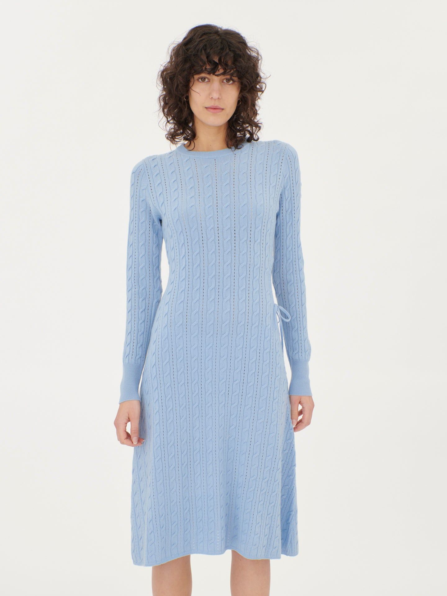 Damen Kaschmir A-Linienkleid mit seitlichem Ausschnitt Azure Blue - Gobi Cashmere