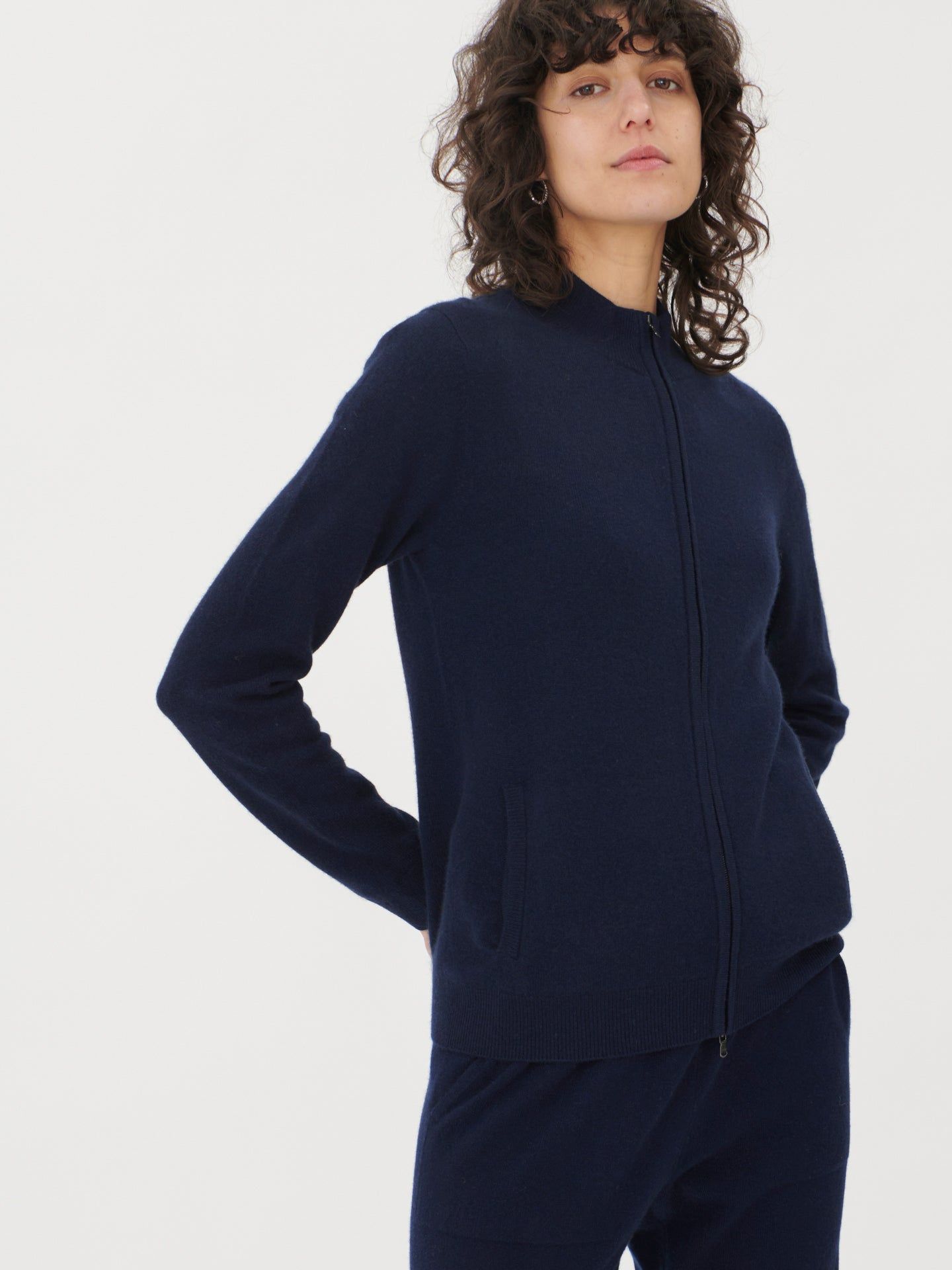 Damen Kaschmir Strickjacke Mit Reißverschluss Marineblau - Gobi Cashmere