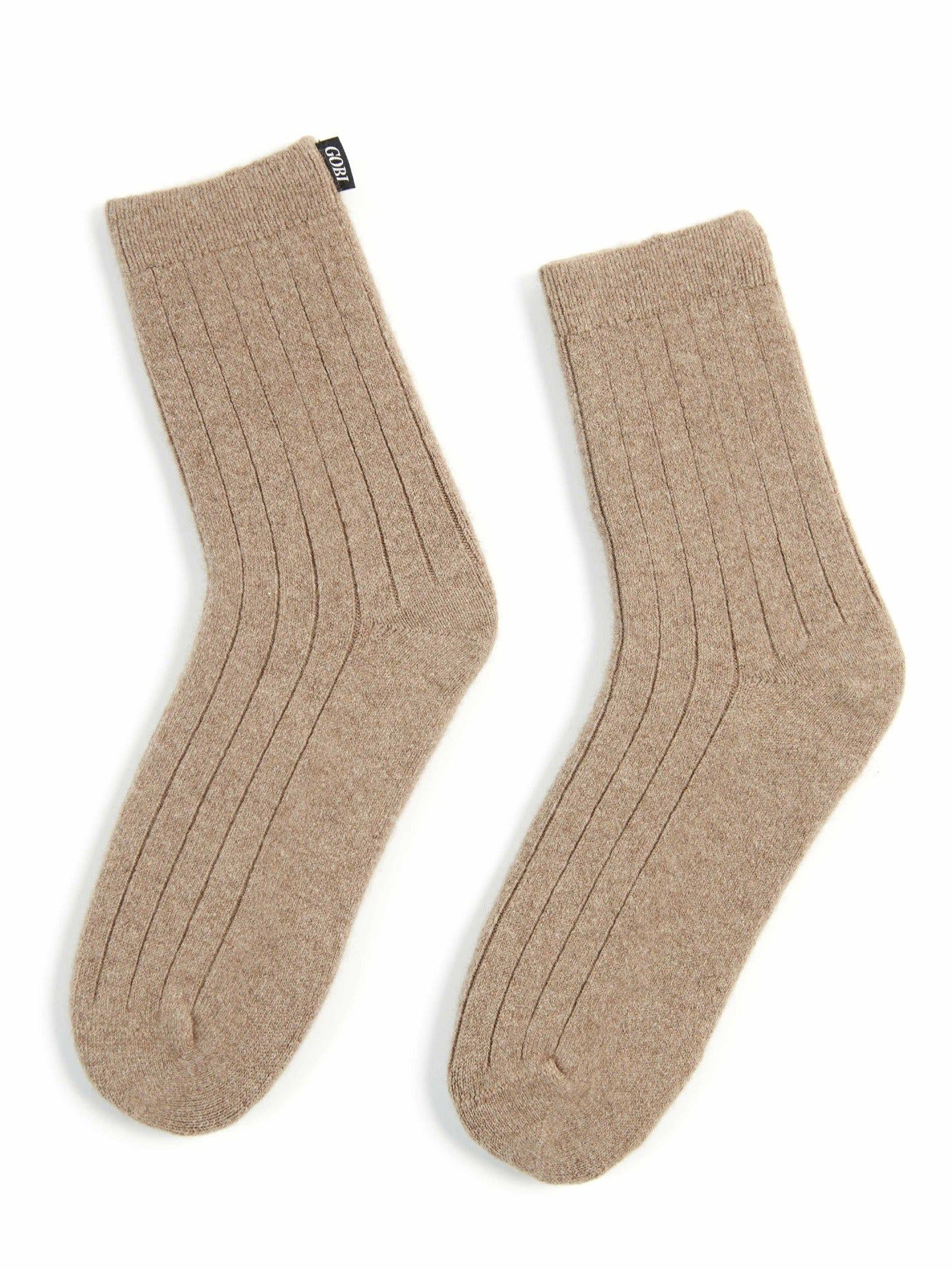 Unisex Kaschmir Rippenstrick-Socken Taupe - Gobi Cashmere
