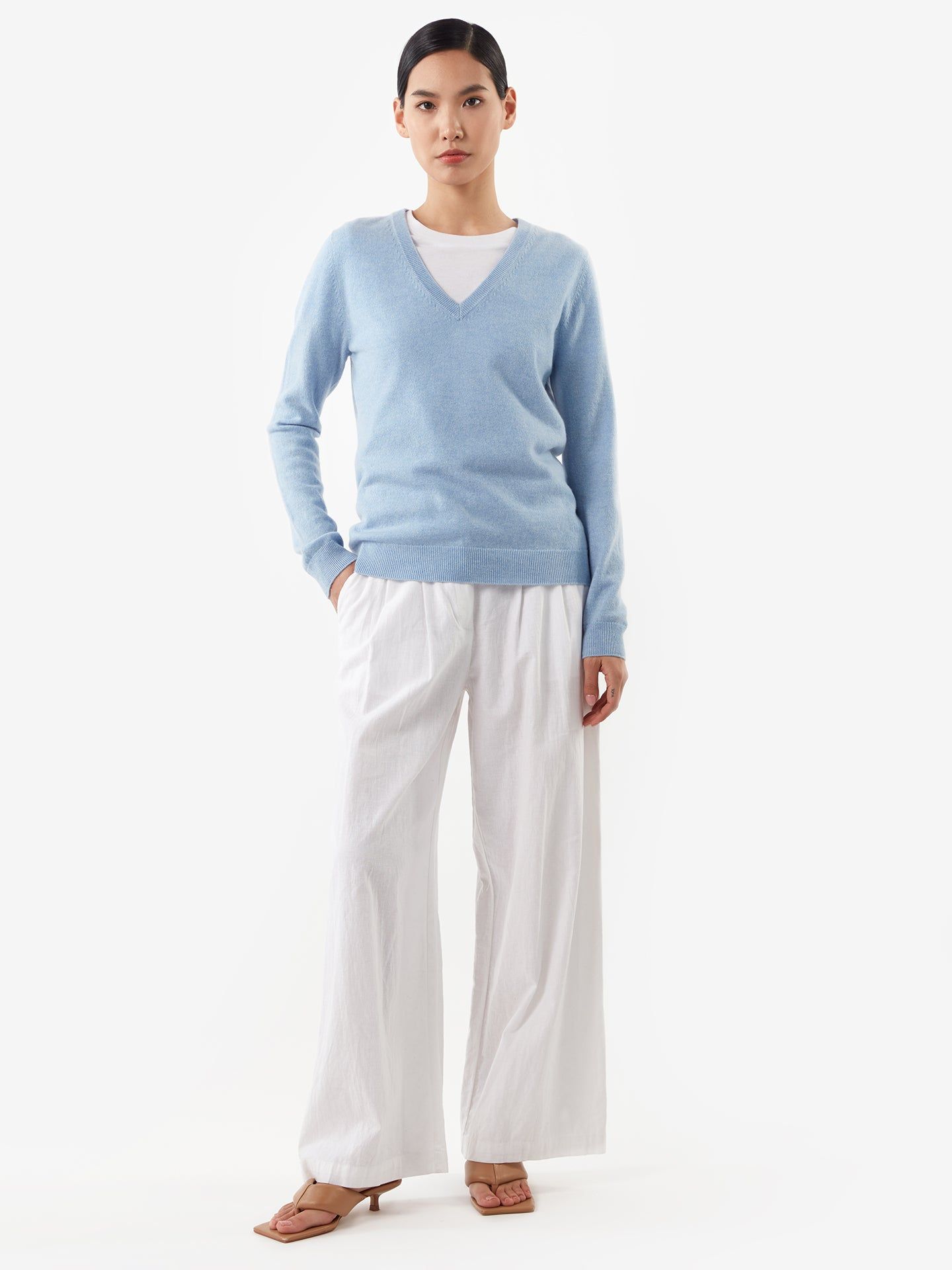 Damen Kaschmir V-Ausschnitt Pullover Blau - Gobi Cashmere