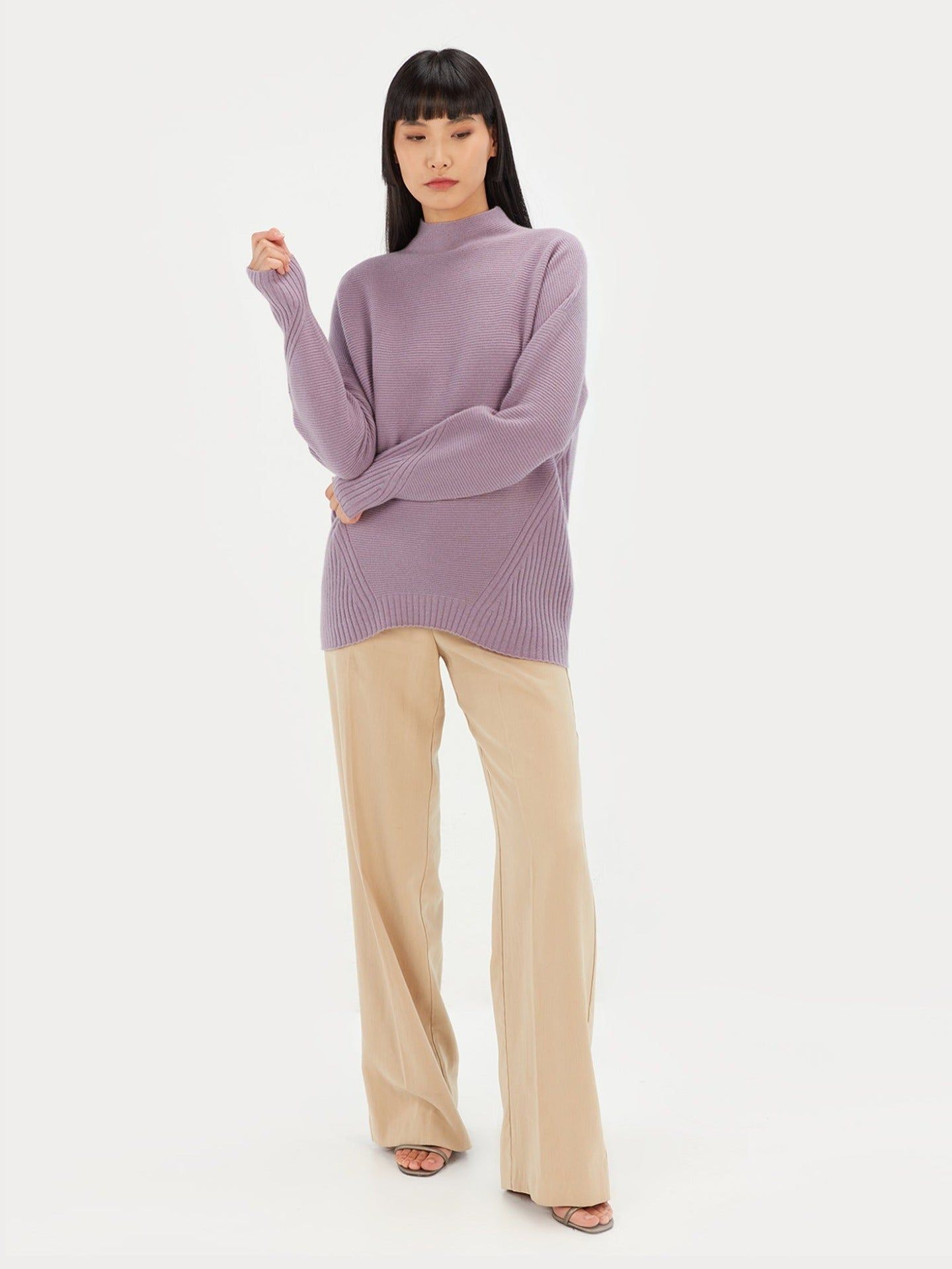 Damen Kaschmir 3D Lockerer Pullover Lavendelgrau - Gobi Cashmere