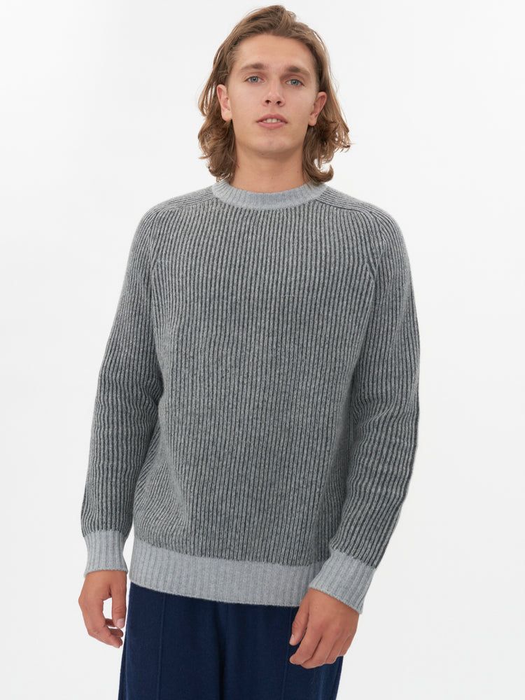Pull à col rond en tricot côtelé gris - Gobi Cashmere