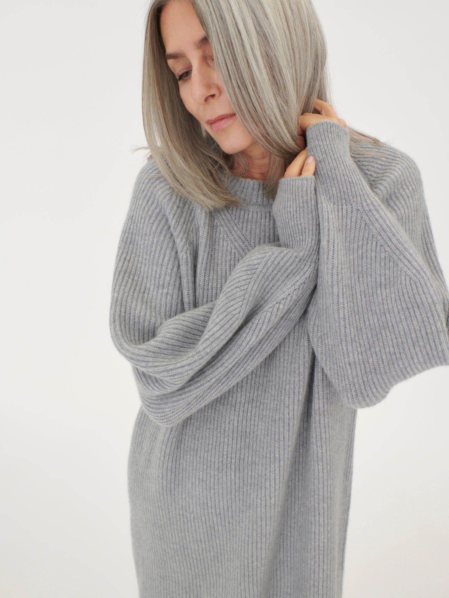 Robe en maille repliée gris - Gobi Cashmere