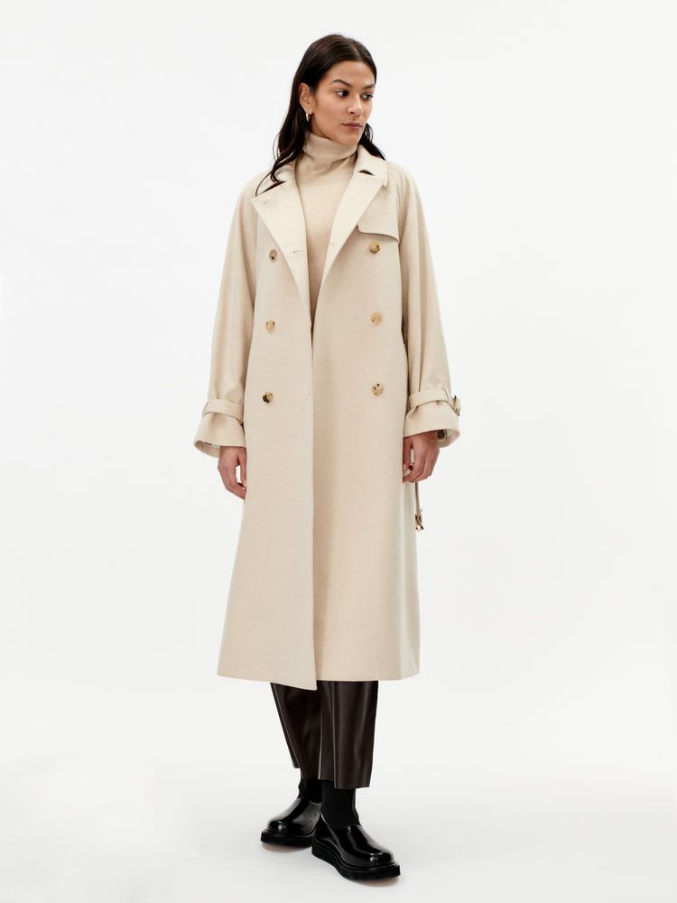 Double Breasted Cashmere Trench Coat Beige - Gobi Cashmere