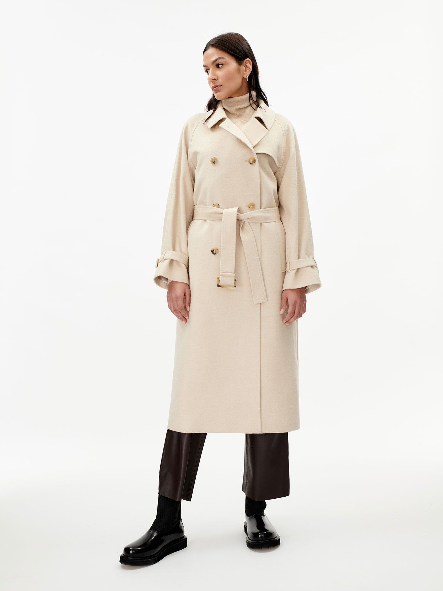 Double Breasted Cashmere Trench Coat Beige - Gobi Cashmere