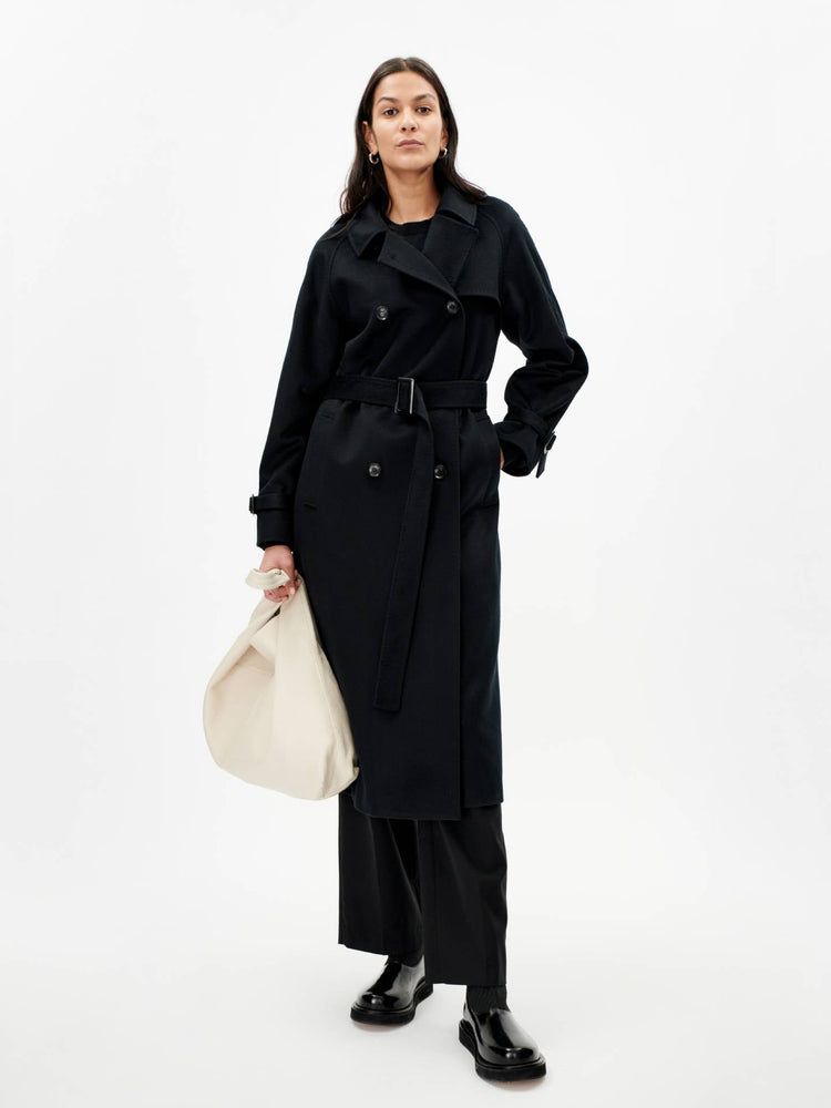 Women's CashmereDouble Breasted Cashmere Trench Coat Black - Gobi Cashmere