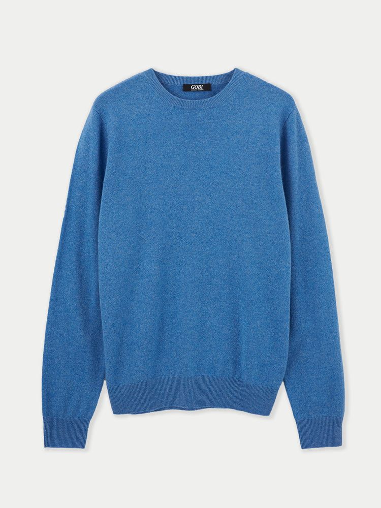 Men's Cashmere Crew Neck Sweater Blue - Gobi Cashmere