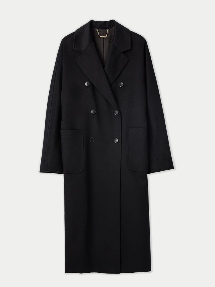 Women's Cashmere Double Breasted Long Coat Black - Gobi Cashmere