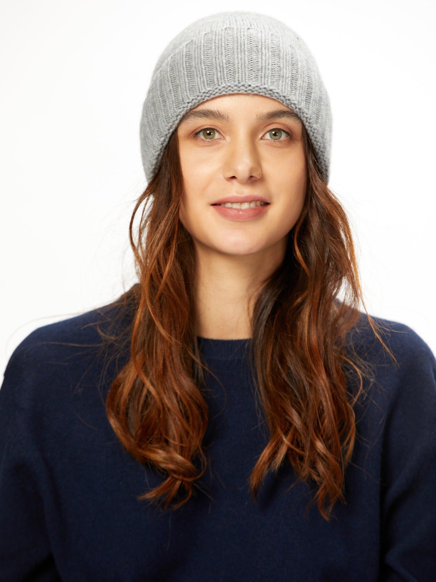 Women's Cashmere Rib Knit Hat Light Gray- Gobi Cashmere