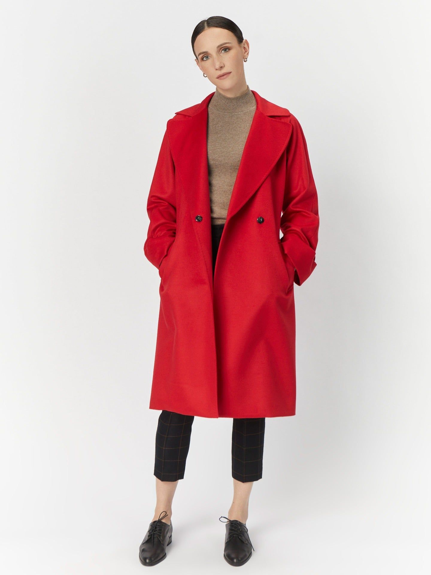 Women's Cashmere Notch Lapel Coat Red - Gobi Cashmere