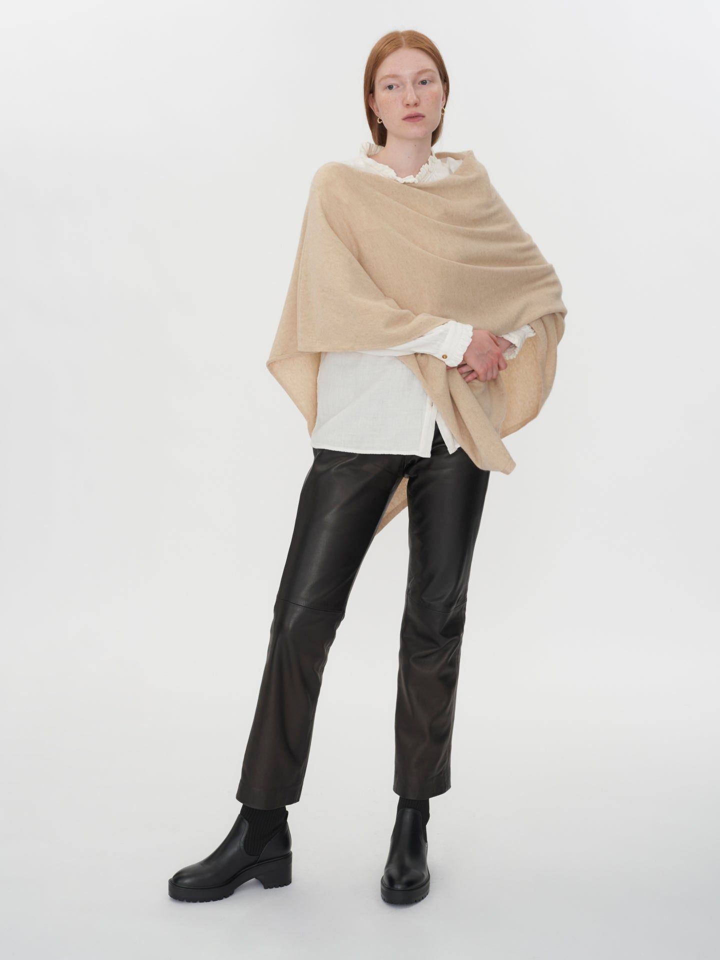 Women's Cashmere Draped Poncho Beige - Gobi Cashmere