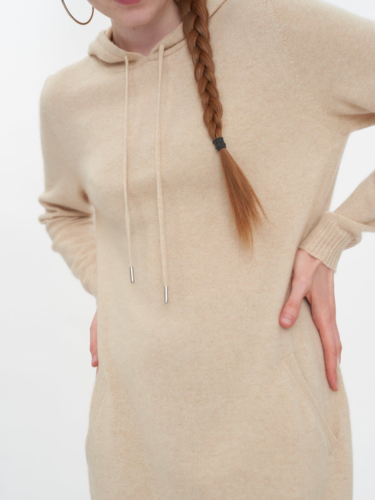 Women's Cashmere Hooded Midi Dress Beige - Gobi Cashmere