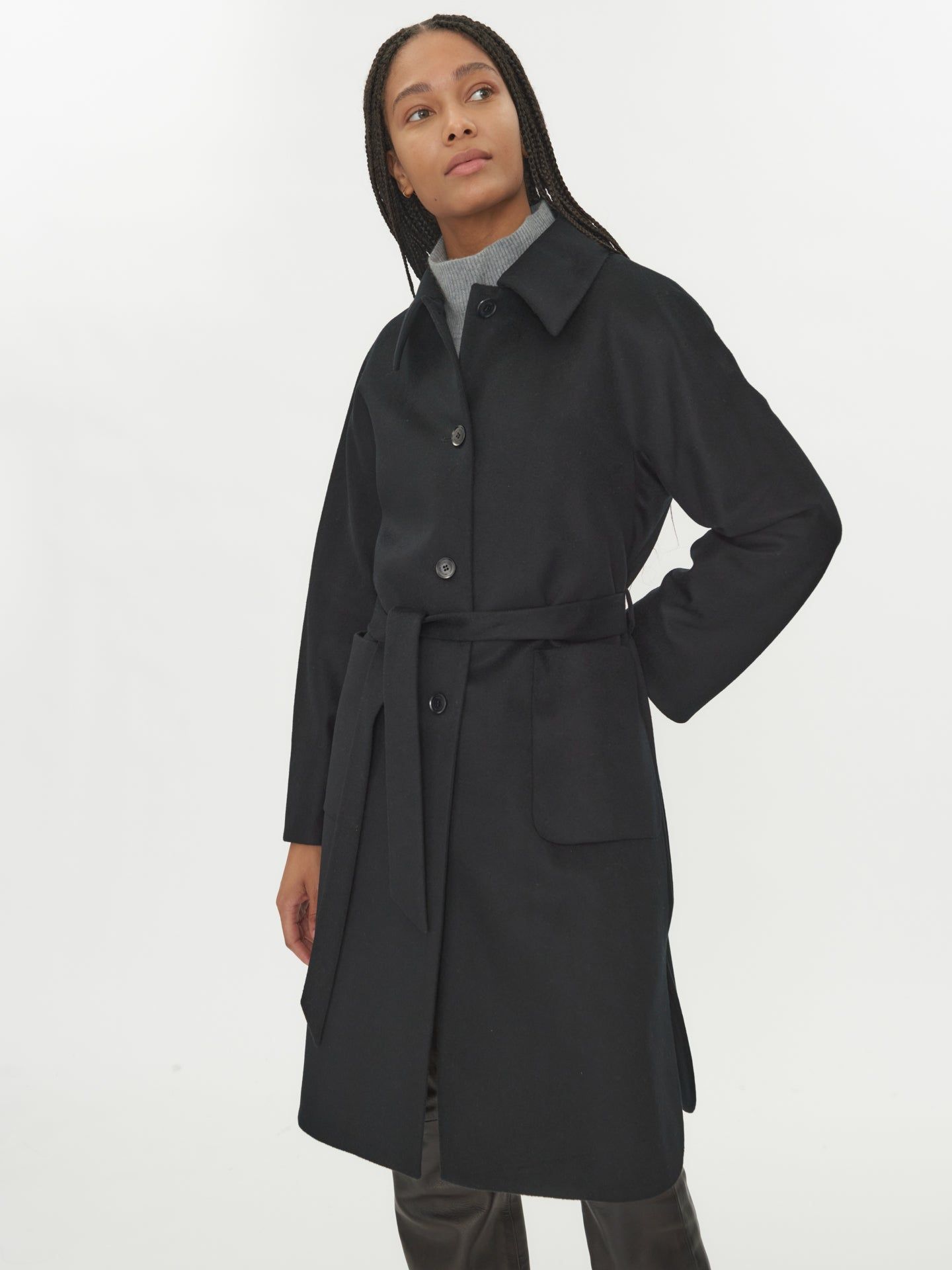Women's Cashmere Belted Coat Black - Gobi Cashmere