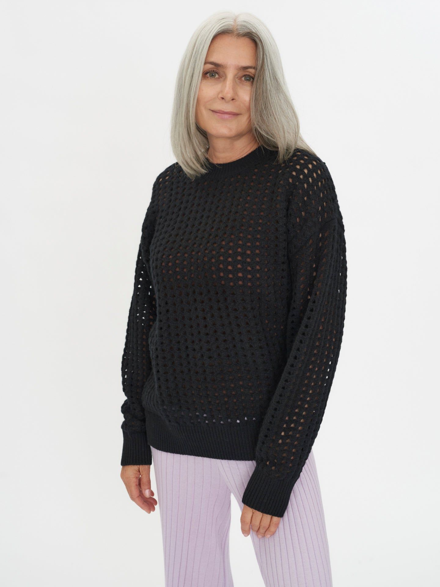 Women's Cashmere Ajour Pullover Black - Gobi Cashmere