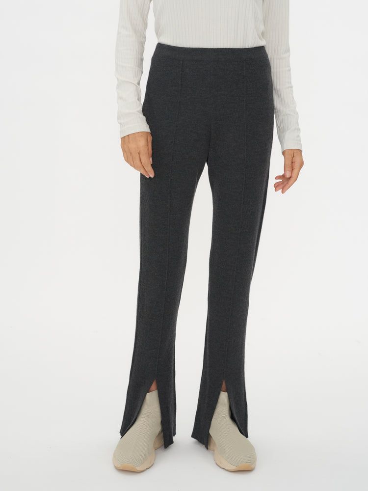Women's Cashmere Front Slit Trousers Charcoal - Gobi Cashmere