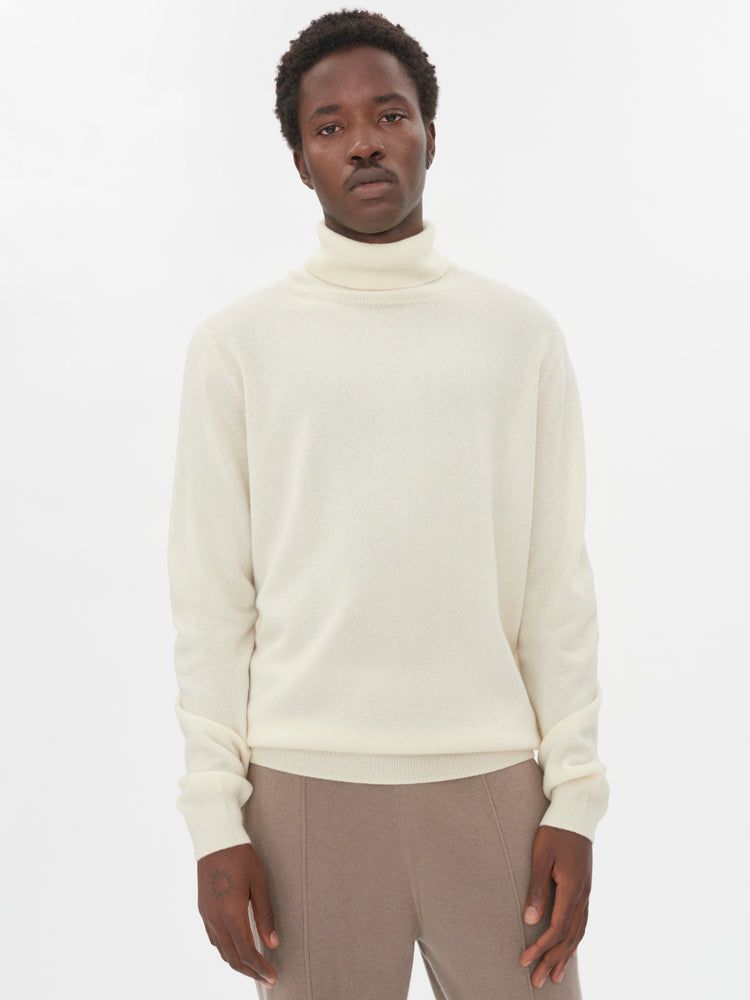 Men's Cashmere Turtle Neck Sweater Marshmallow - Gobi Cashmere
