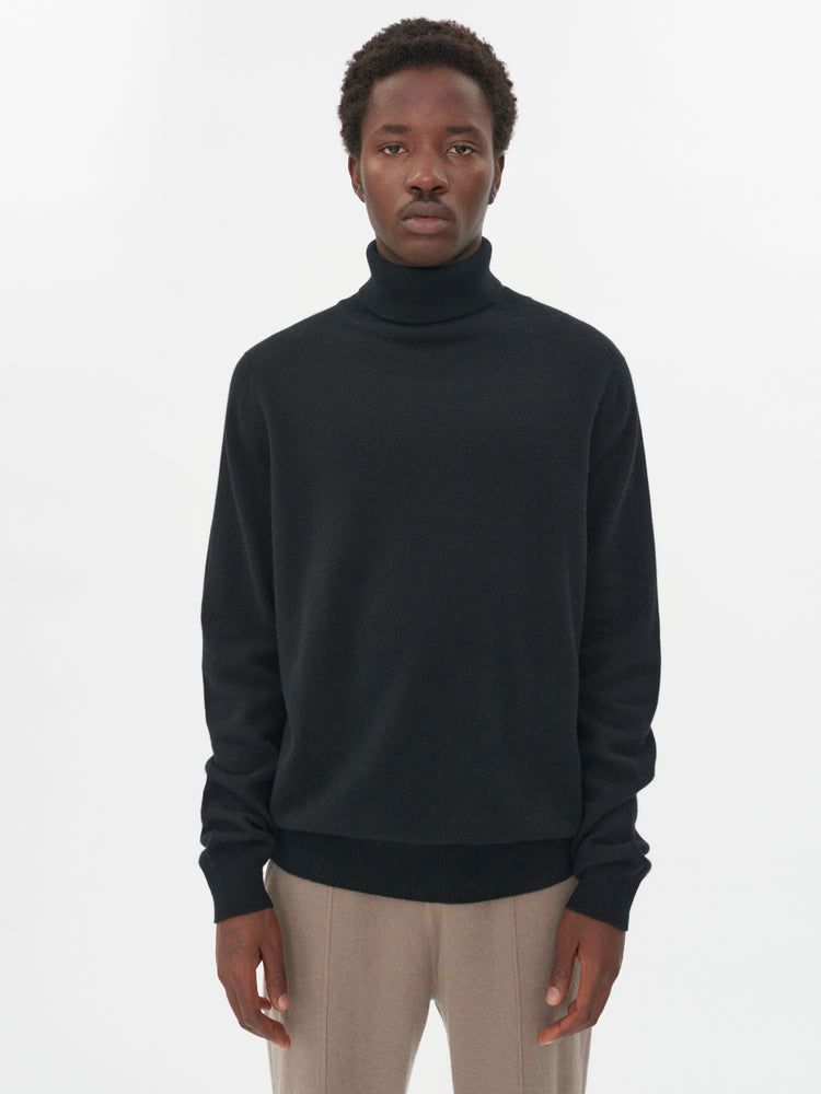 Men's Cashmere Turtle Neck Sweater Black - Gobi Cashmere