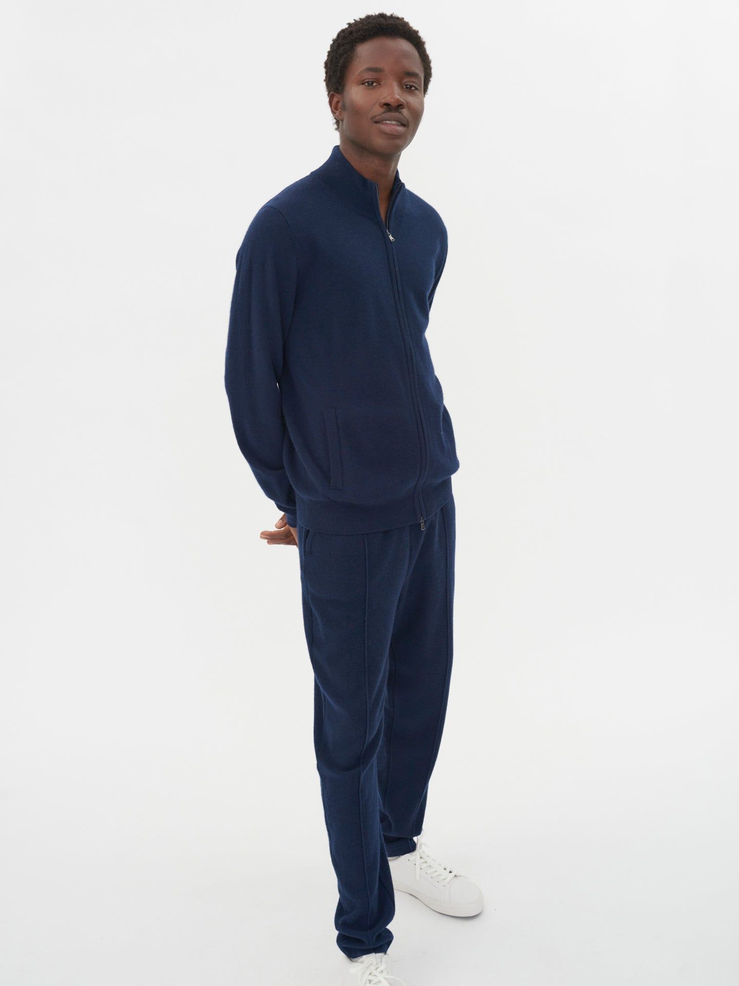 Men's Cashmere Full Zip Cardigan Navy - Gobi Cashmere