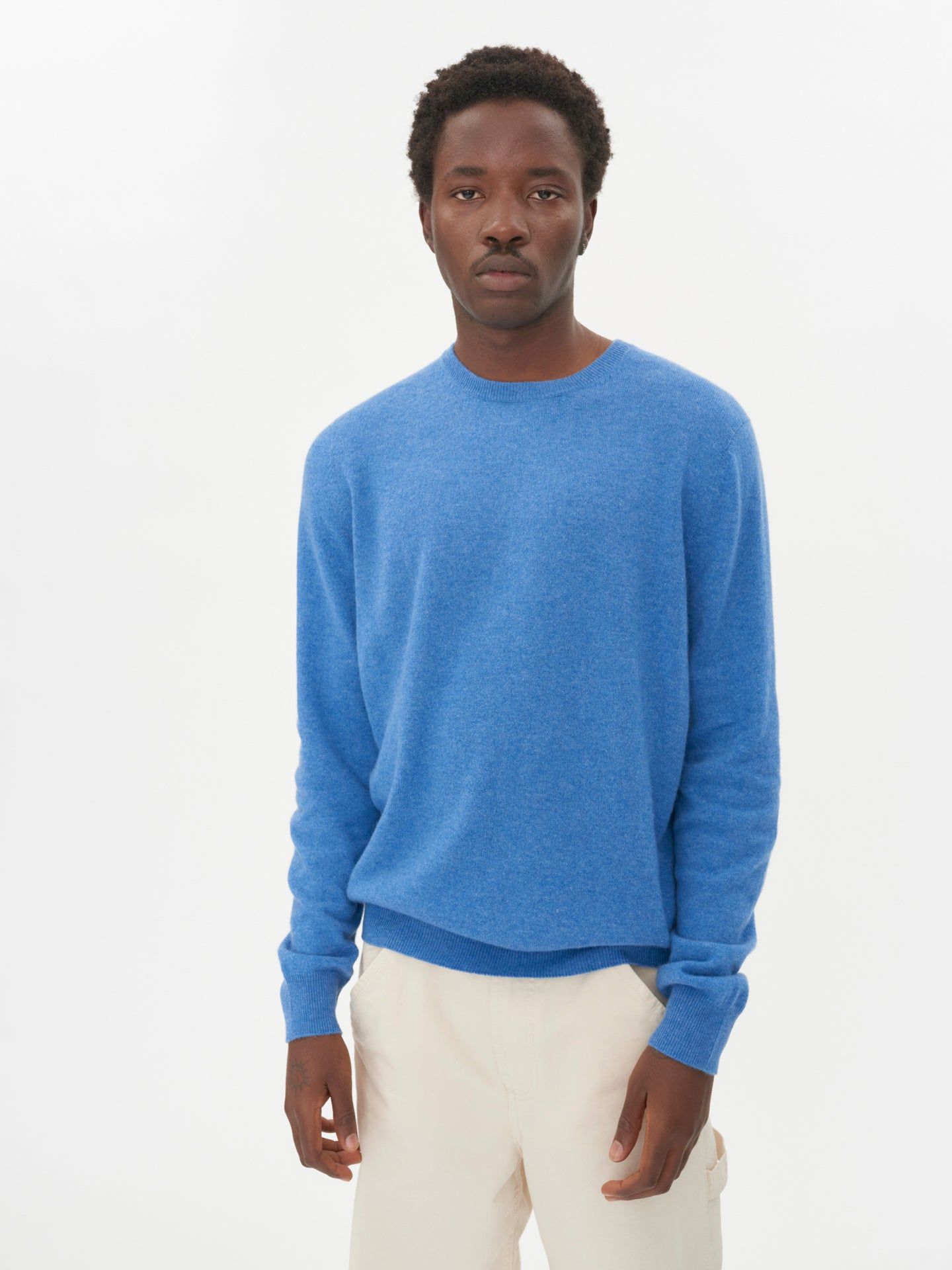Men's Cashmere Crew Neck Sweater Blue - Gobi Cashmere