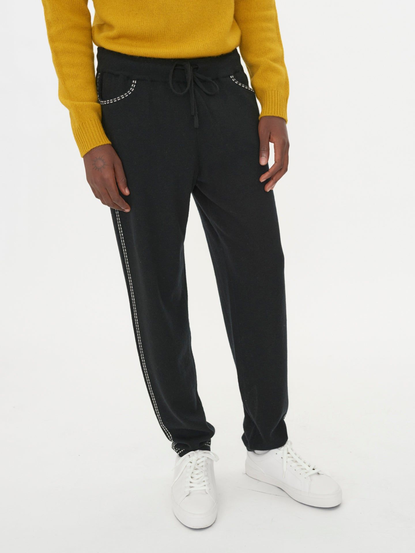 Men's Cashmere Detailed Joggers Black - Gobi Cashmere 