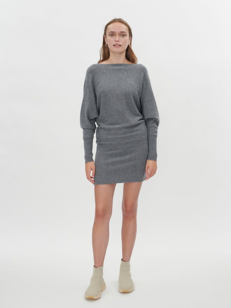 Women's Cashmere Long Sleeve Min Knit Dress Dim Gray - Gobi Cashmere