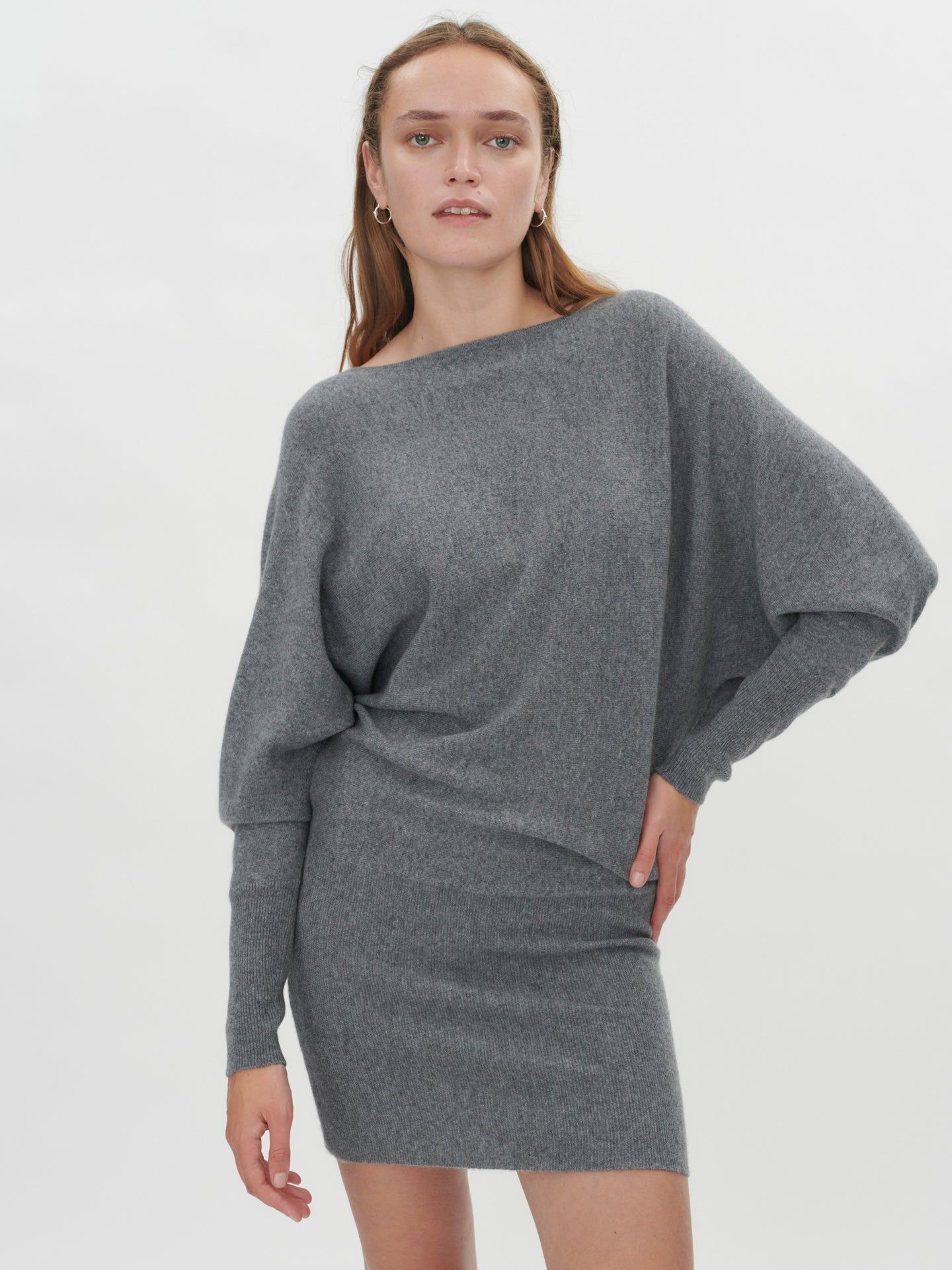 Women's Cashmere Long Sleeve Min Knit Dress Dim Gray - Gobi Cashmere