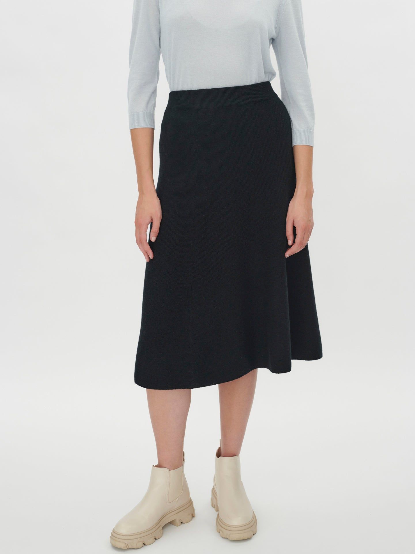 Women's Cashmere Flared Skirt Black - Gobi Cashmere