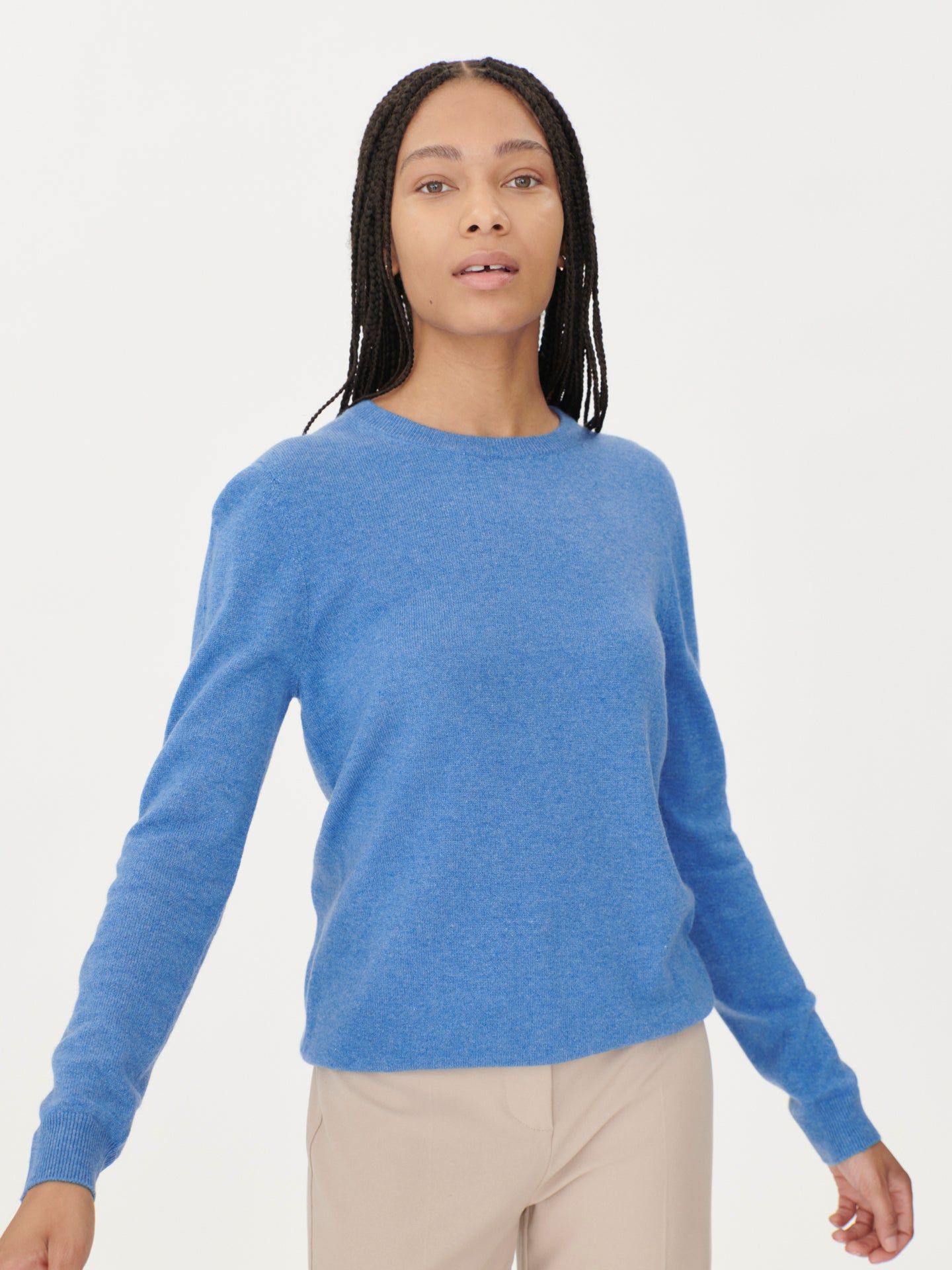 Women's Cashmere Crew Neck Sweater Blue - Gobi Cashmere