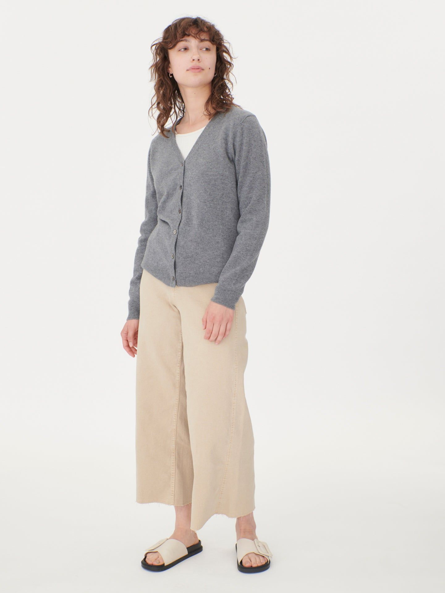 Women's Cashmere V-neck Cardigan Dim Gray - Gobi Cashmere
