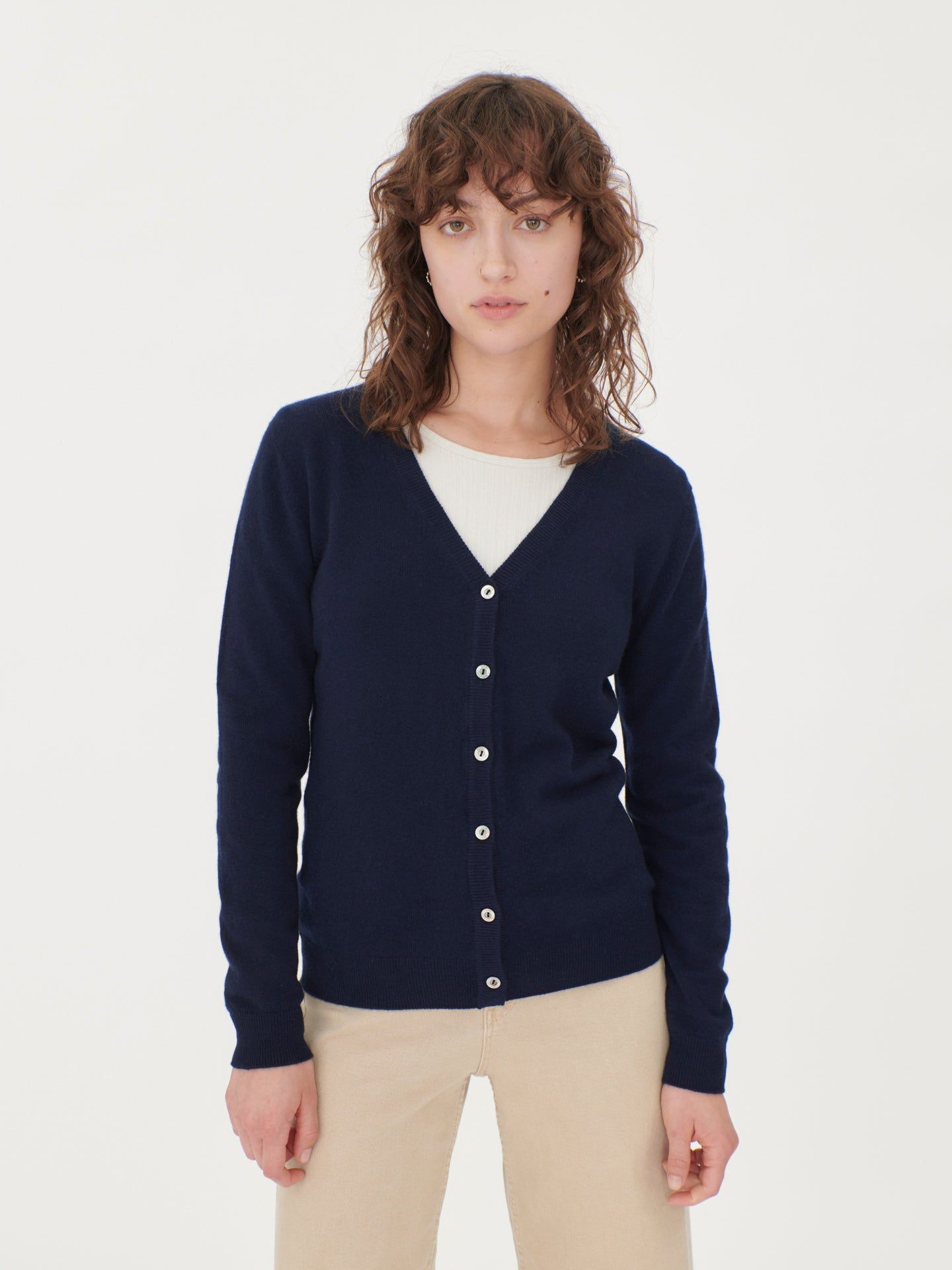 Women's Cashmere V-neck Cardigan Navy - Gobi Cashmere