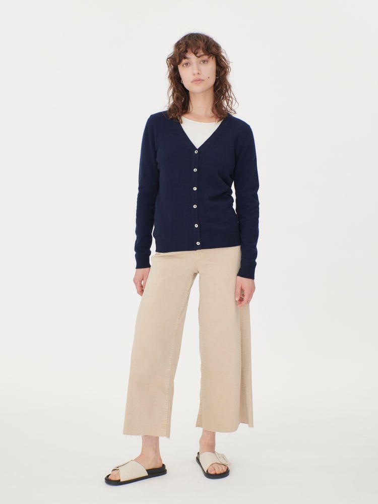 Women's Cashmere V-neck Cardigan Navy - Gobi Cashmere