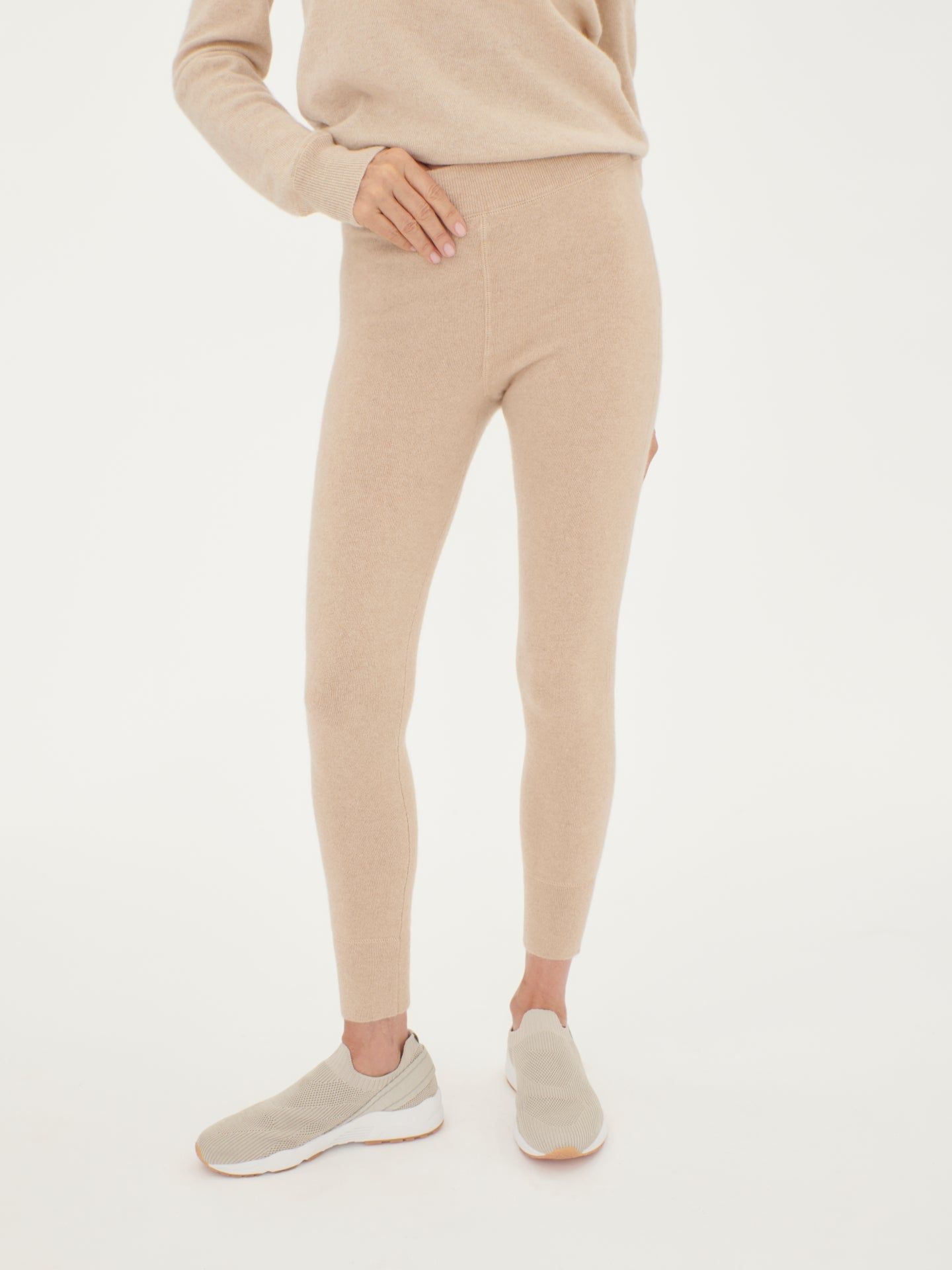 Women's Cashmere Tight-Fit Leggings Beige - Gobi Cashmere