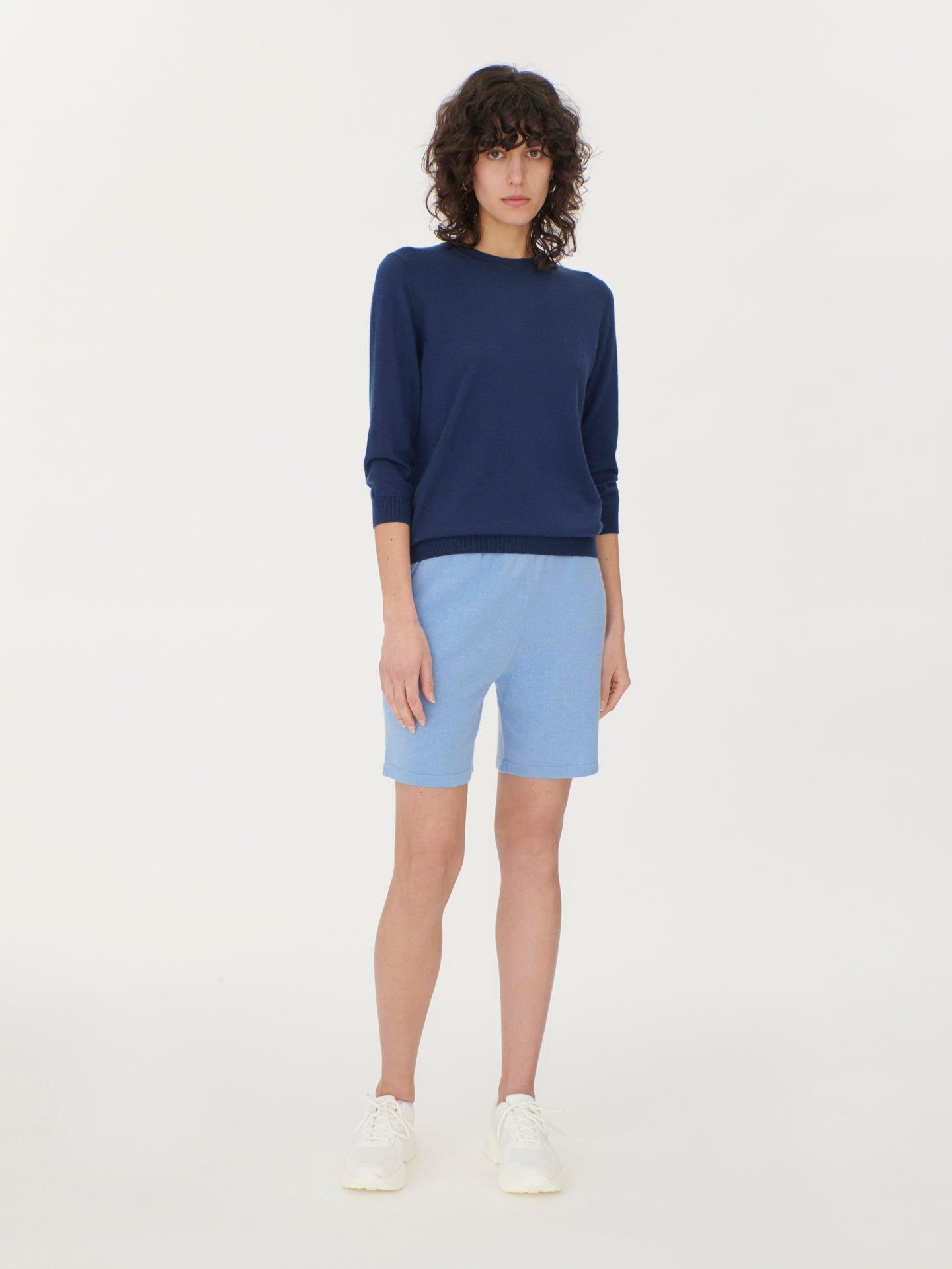 Women's Silk Cashmere Short-Sleeved R-Neck Top Navy - Gobi Cashmere