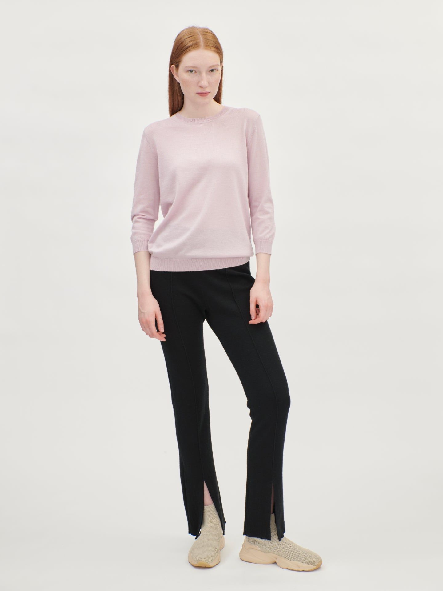 Women's Silk Cashmere Short-Sleeved R-Neck Top Pink Mist - Gobi Cashmere