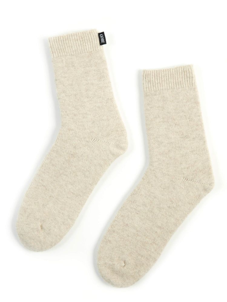 Women's Cashmere Trim Knit Socks Taupe - Gobi Cashmere