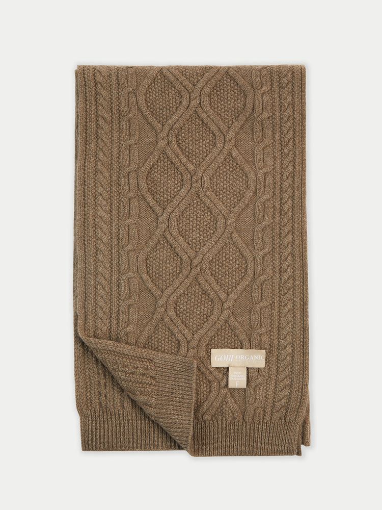 Unisex Cashmere Chunky Cable Scarf Taupe - Gobi Cashmere