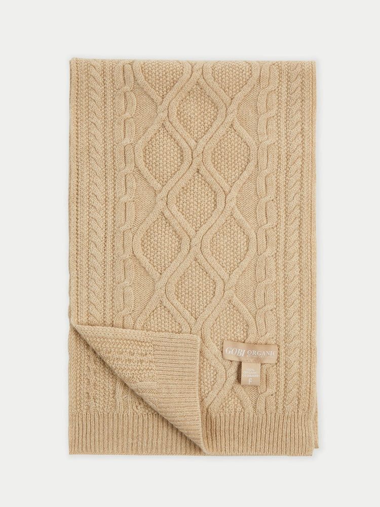 Unisex Cashmere Chunky Cable Scarf Beige - Gobi Cashmere