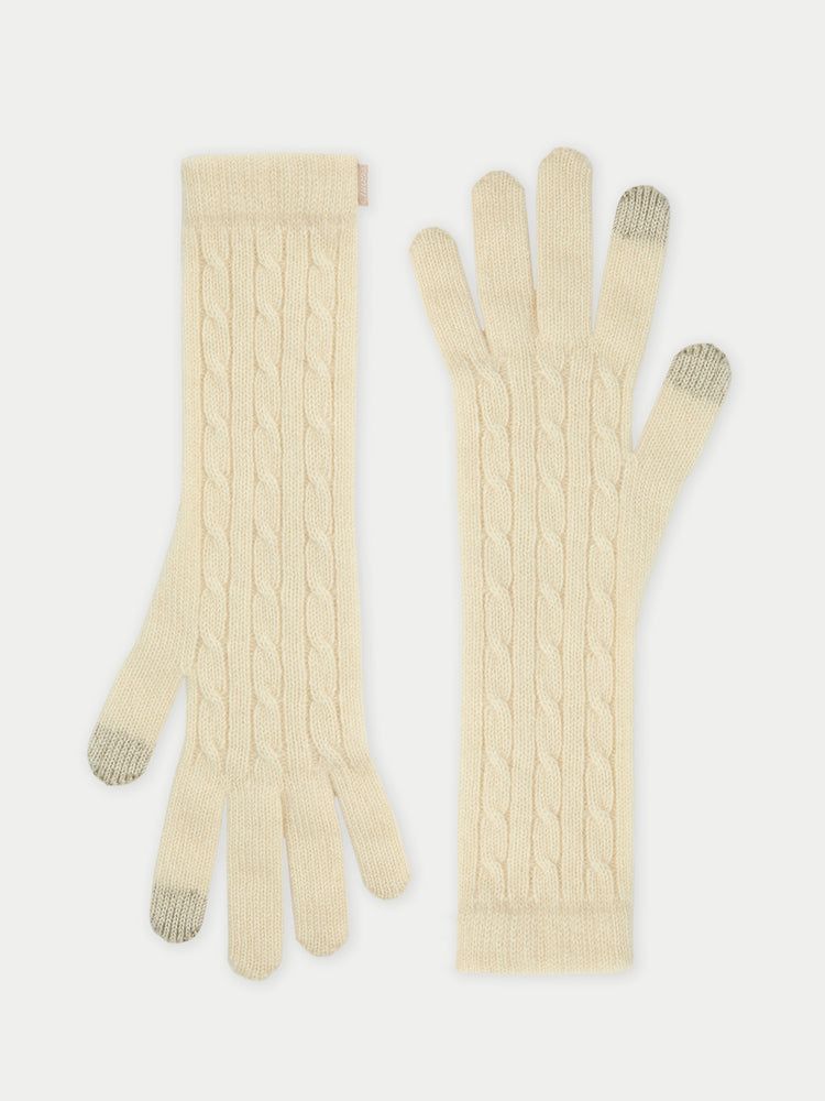 Unisex Cashmere Cable Gloves Off White - Gobi Cashmere