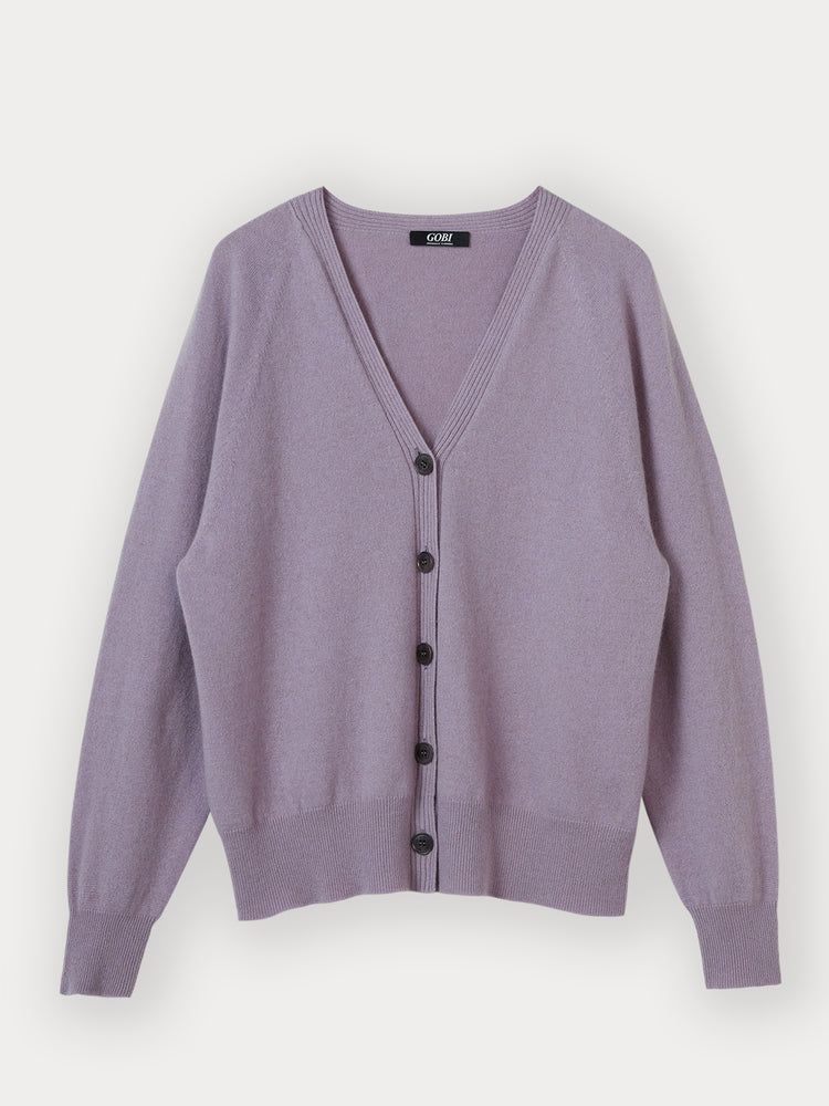 Women's Cashmere 3D Button-Up Cardigan Lavender Gray - Gobi Cashmere