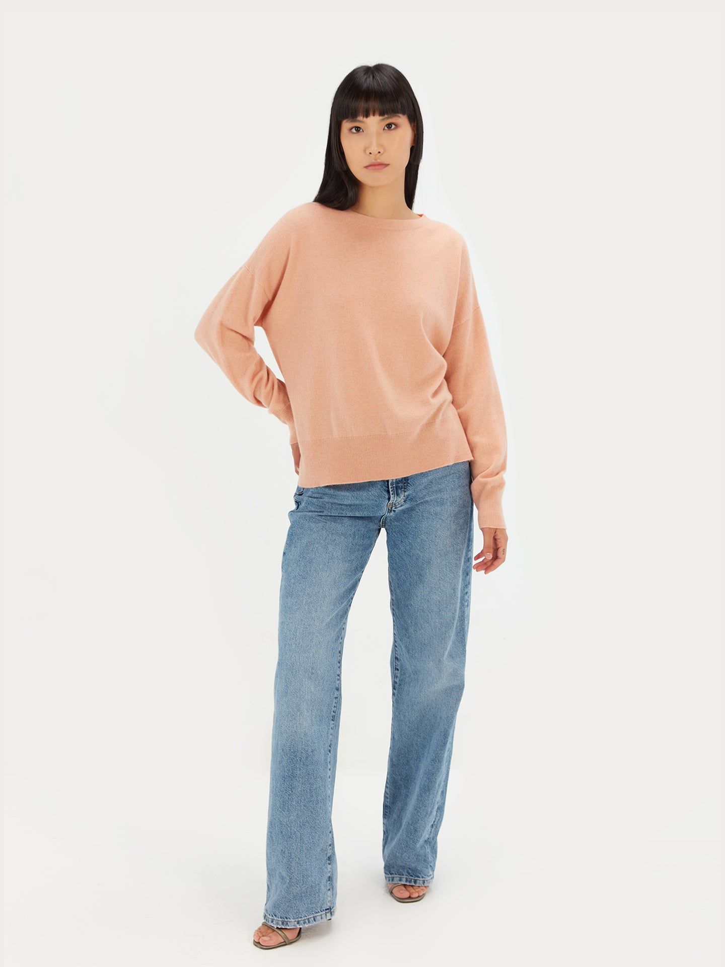 Women's Cashmere 3D Crewneck Sweater Vanilla Cream- Gobi Cashmere