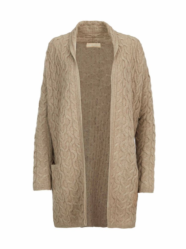 Women's Cashmere Cable Cardigan Taupe - Gobi Cashmere