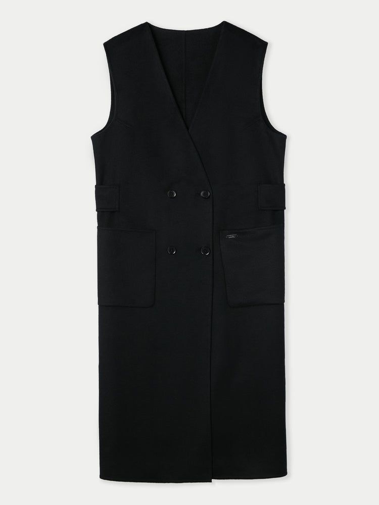 Women's Cashmere Midi Length Vest Black - Gobi Cashmere