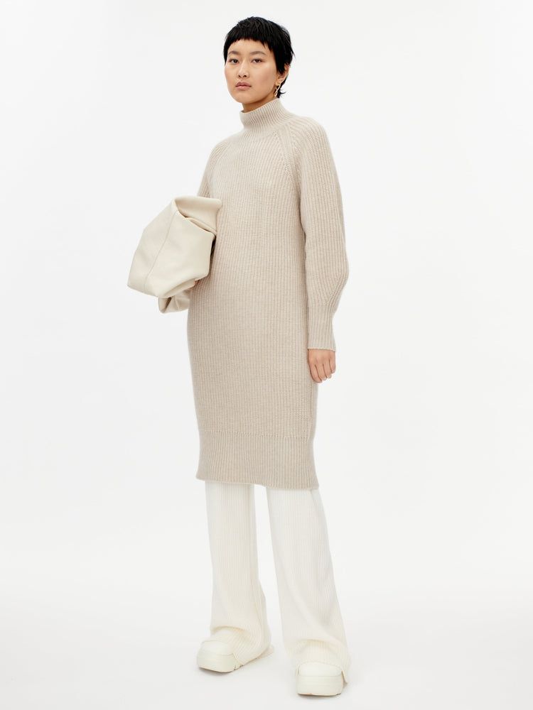Women's Cashmere Turtleneck Cocoon Dress Warm Gray - Gobi Cashmere