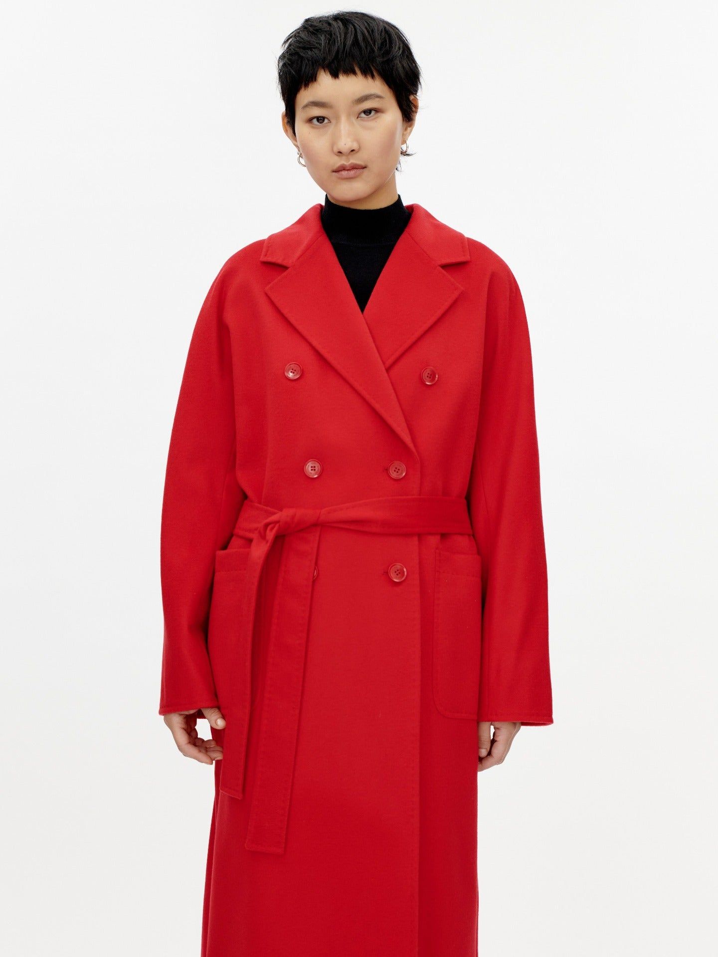 Women's Cashmere Double-Breasted Long Coat Red - Gobi Cashmere