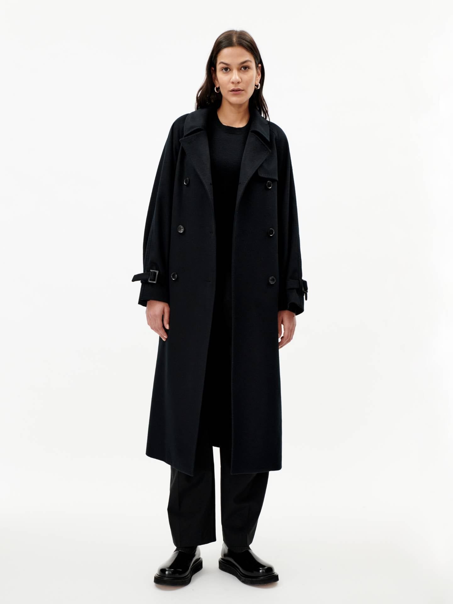 Women's CashmereDouble Breasted Cashmere Trench Coat Black - Gobi Cashmere