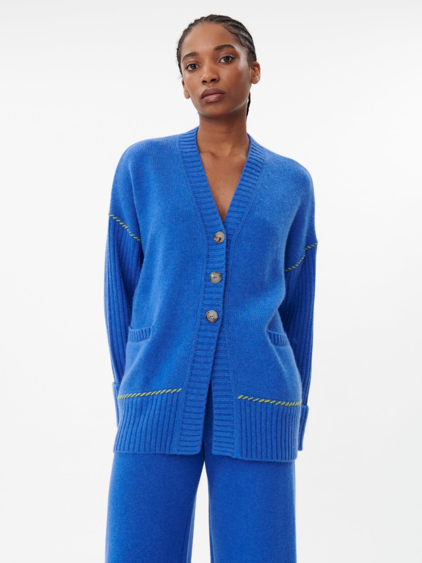 Women's Cashmere Stitch Embellished Cardigan Strong Blue - Gobi Cashmere