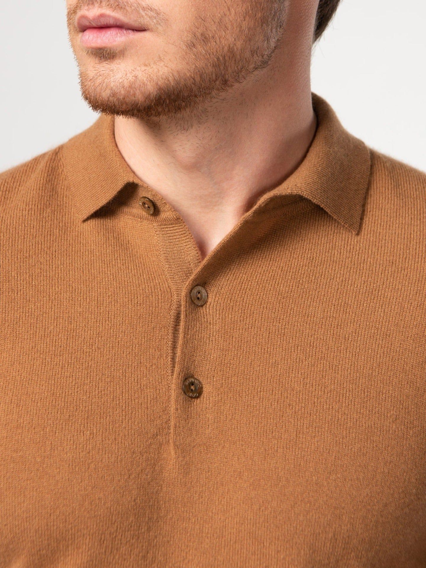 Men's Cashmere Polo Sweater Camel - Gobi Cashmere