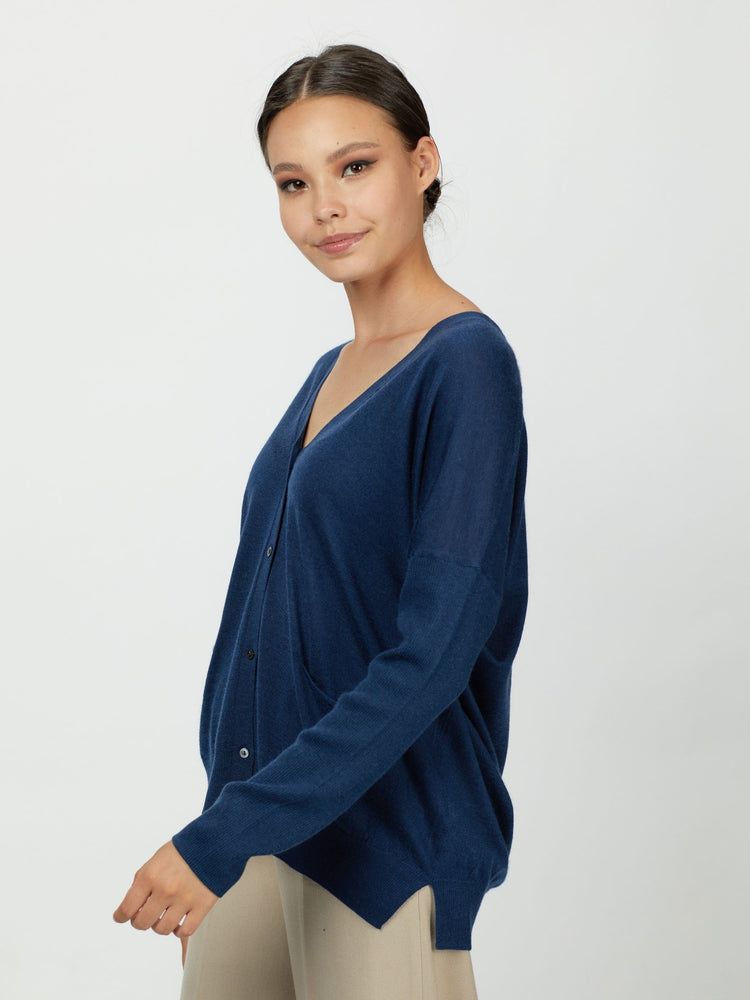 Women's Silk Cashmere Relaxed Fit Cardigan Navy - Gobi Cashmere